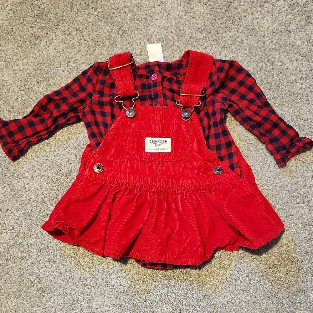 OshKosh B'gosh Red Corduroy Dress with Plaid Accents